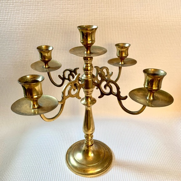 Vintage Shabby Chic Brass Candelabra 5 Arm Cottagecore - Picture 5 of 8